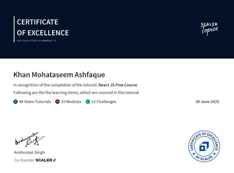React.js Course Certificate